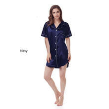  Satin Night Shirt - Short Sleeve - Navy